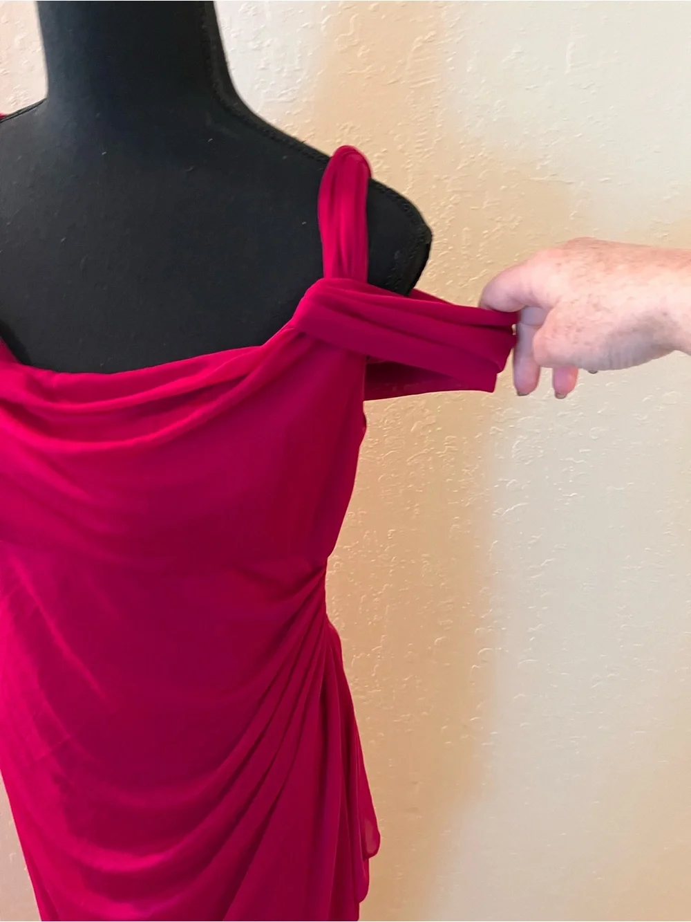 Alex Evenings Sparkling Fuchsia Cold Shoulder Gown